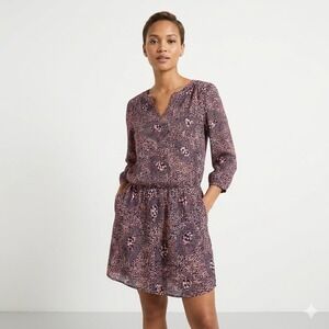 HM Womens Abstract Pointillist Print Mini Dress Navy Pink Orange V-Neck Size 4